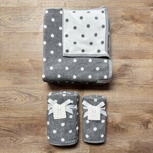 6 pc Alfred Sung Gray White Polka Dot Towels Fingertip Hand Bath Eco Reversible